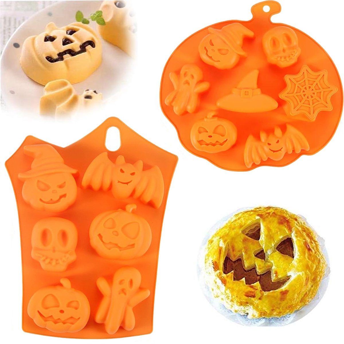 Dailygoods- Siliconen Bakvormen - 2 Stuks - Halloween Pompoen/Schedel Mallen - Food-Grade Materialen - Hoge Temperatuur Bestendig - Creatieve Cake Decoraties - Bakvorm
