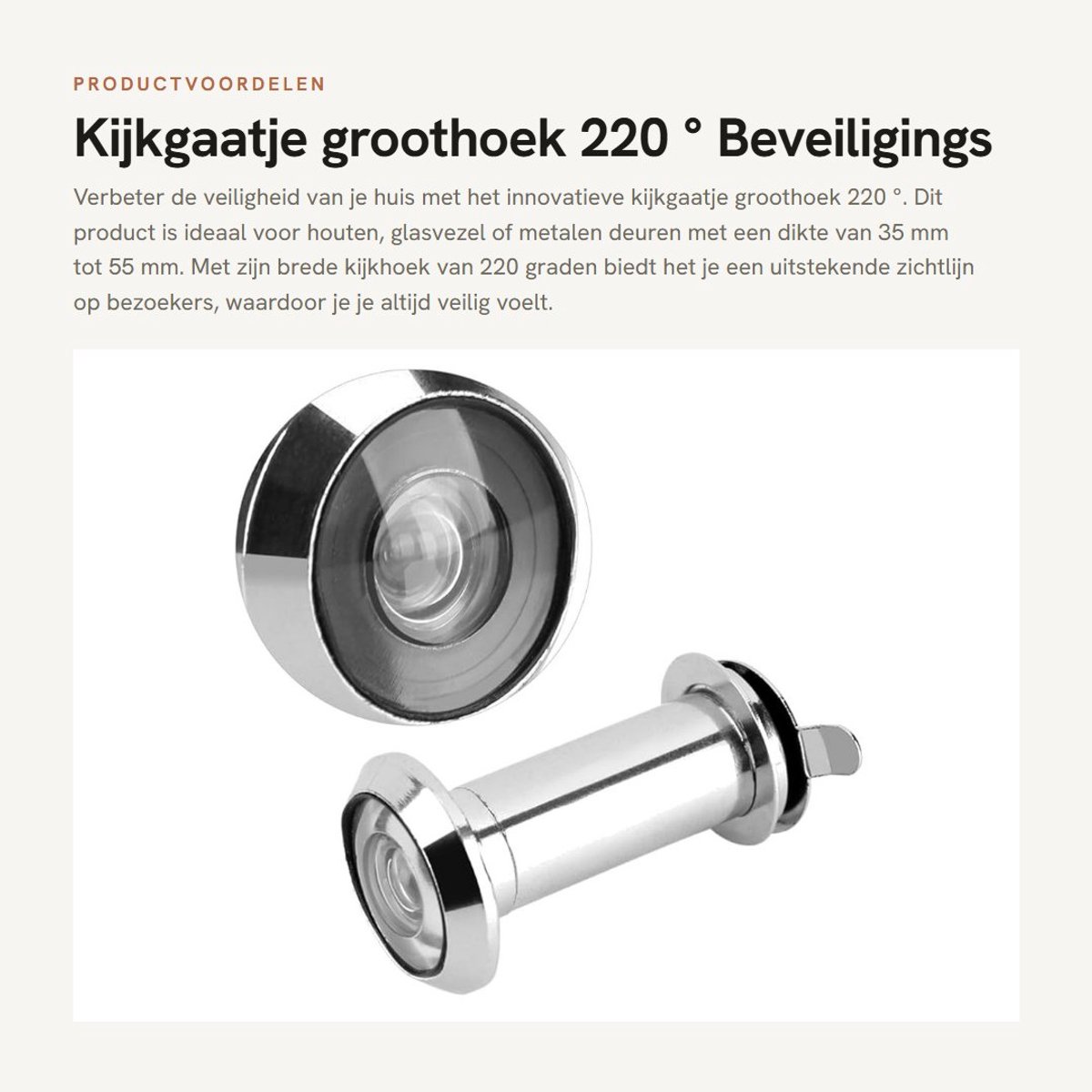 Dailygoods- Kijkgaatje groothoek 220° - Beveiligingsspion - Privacyafdekking - Geschikt voor 35-55 mm deuren - Eenvoudig te installeren - Schokbestendig ontwerp - Deurkijker