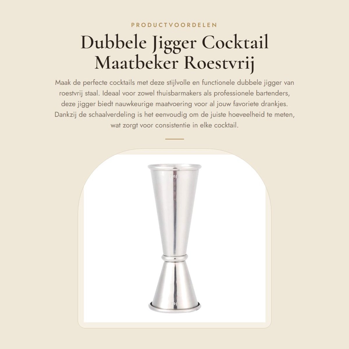 Dailygoods- Jigger 60 ml - Dubbele jigger - Maatbeker - Roestvrij staal - Voedselveilig - Duurzaam en gemakkelijk te reinigen