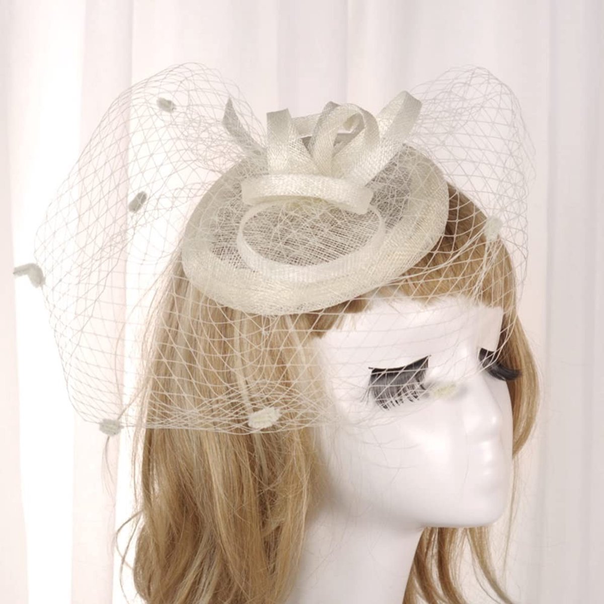 Dailygoods- Haaraccessoires Vintage Hoed - Sluier - Fascinator - Haarband - Hoofdband - Linnen - 16 cm Diameter