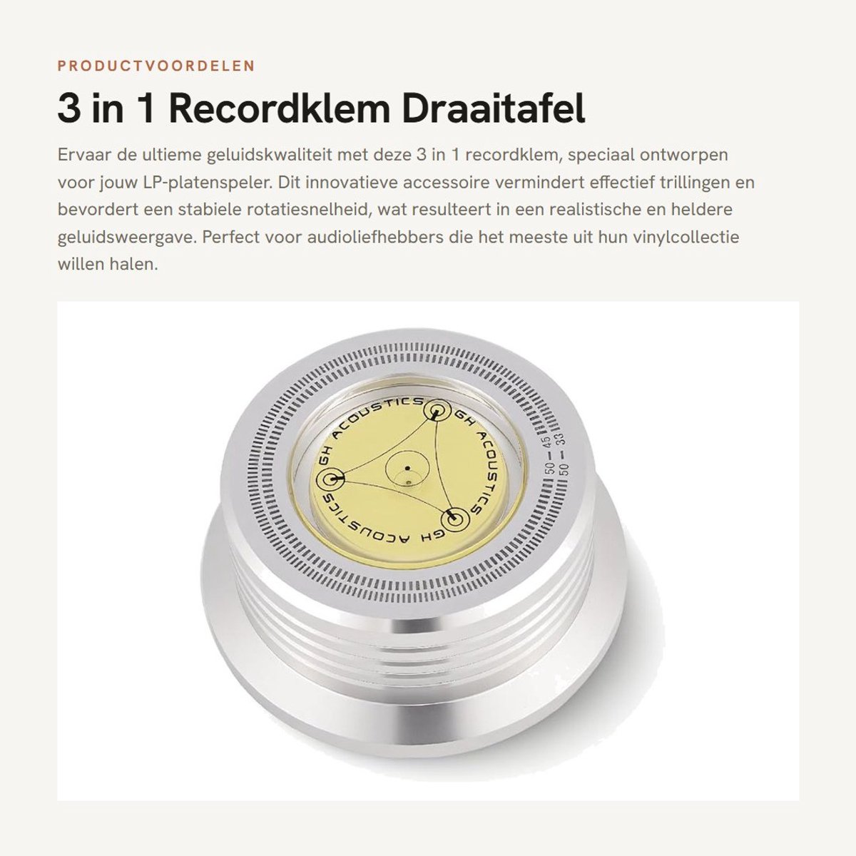 Dailygoods- Recordklem 3 in 1 - Draaitafel Stabilisatie - LP Platenspeler - Trillingsreductie - Aluminiumlegering - Hoogte 34 mm - Platenspeleraccessoire