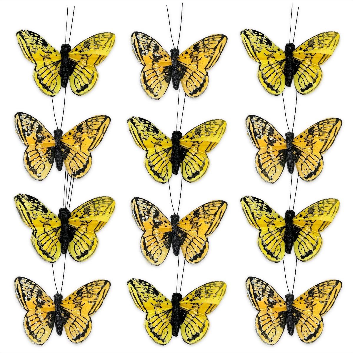 Dailygoods- Decoratieve Vlinders 12-delige Set - Handgekleurde Vlinders - Metalen Clips - Zachte Veren/Tule - Kleurrijke Decoratie - Glitter Accenten - Decoratievlinders
