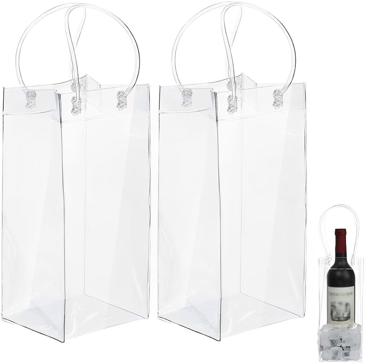 Dailygoods- IJszak - 2 Verpakkingen - Transparant - Handvat - Voor Champagne/Wijn - Ideaal voor IJs - Geschikt voor Feestjes - Wijnzak