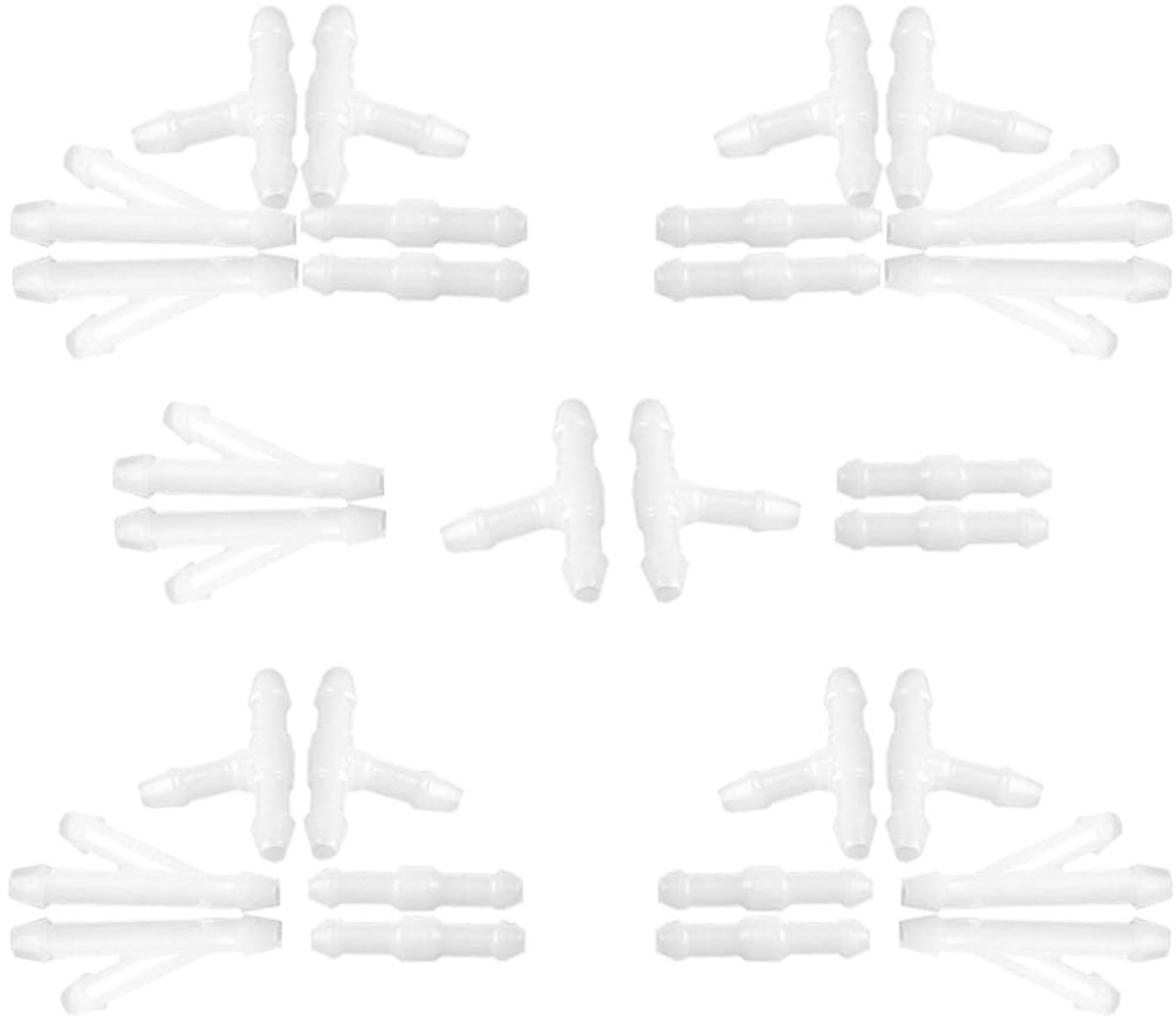 Dailygoods- Ruitensproeierslangverbinding 30 Stuks - 2-weg I/3-weg T/3-weg Y - Universele Vloeistofbuizenpijpfitting - Hoogwaardig Polypropyleen - Corrosiebestendig - Slangconnector