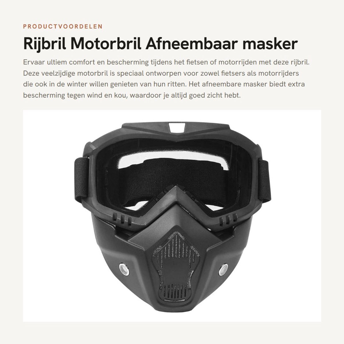 Dailygoods- Rijbril met afneembaar masker - Motorbril - Winddicht - Ademend - Verstelbare gesp - Comfortabel ontwerp