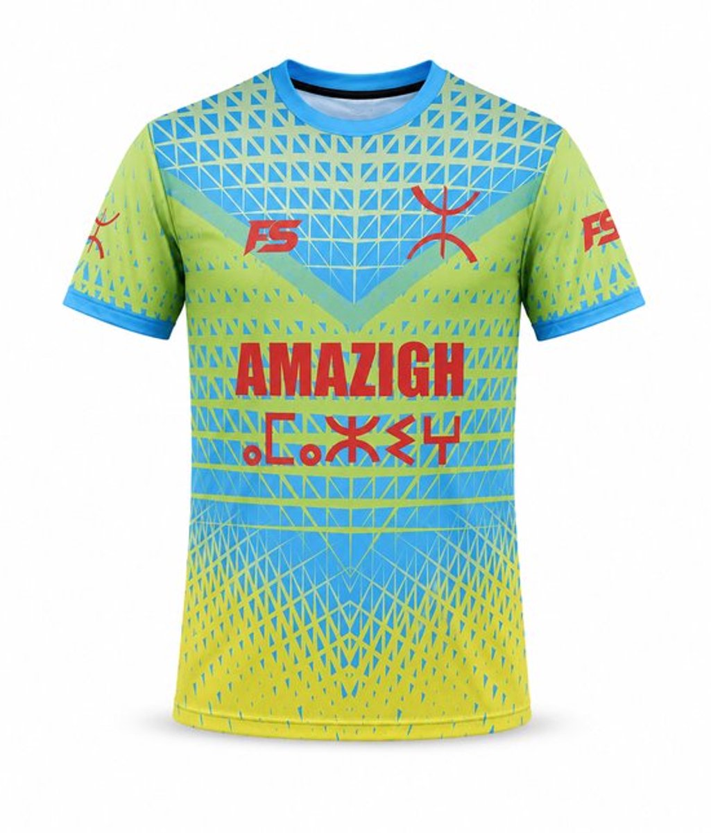 FightSense Amazigh Performance T-Shirt – Amazigh Sportshirt – Blauw/Geel – Maat XL