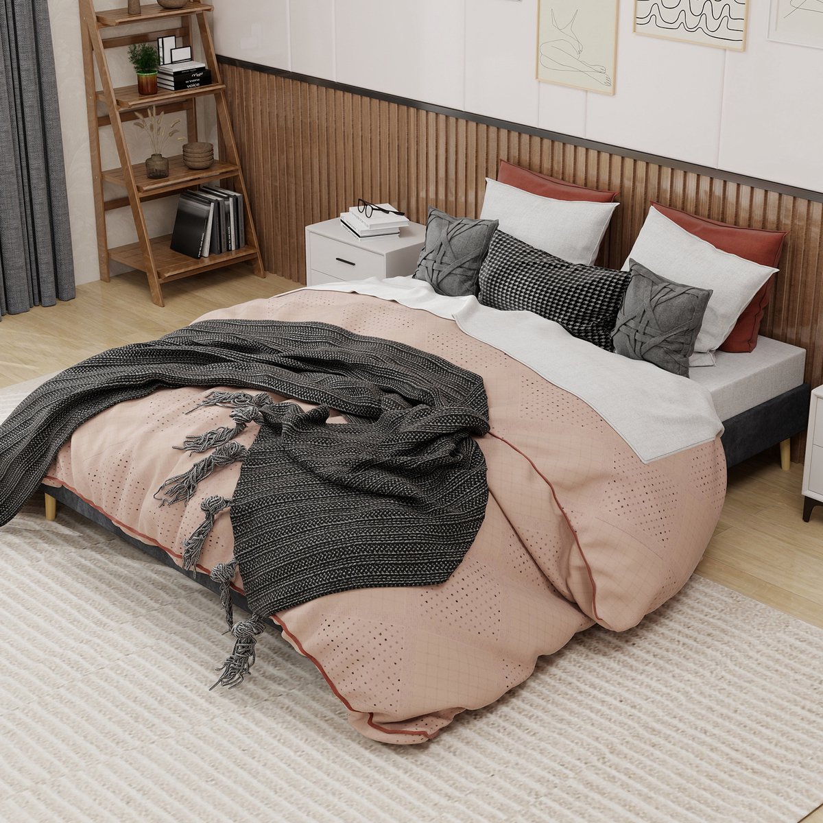 DESMIU Gestoffeerd Bed 160x200cm - Modern Bedframe Zonder Matras - Stabiel Slaapkamerbed Voor Rust En Comfort - Stof En Metaal - Grijs