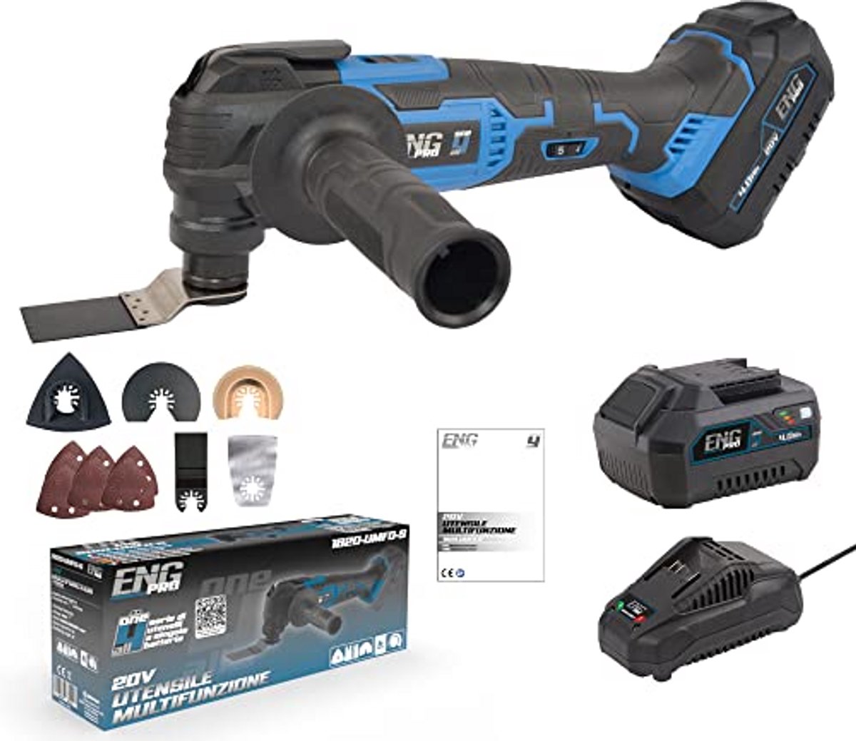Multifunctioneel gereedschap - Accu multitool - Slijpen en polijsten - 6 snelheden - 20V 4.0Ah - Zwart