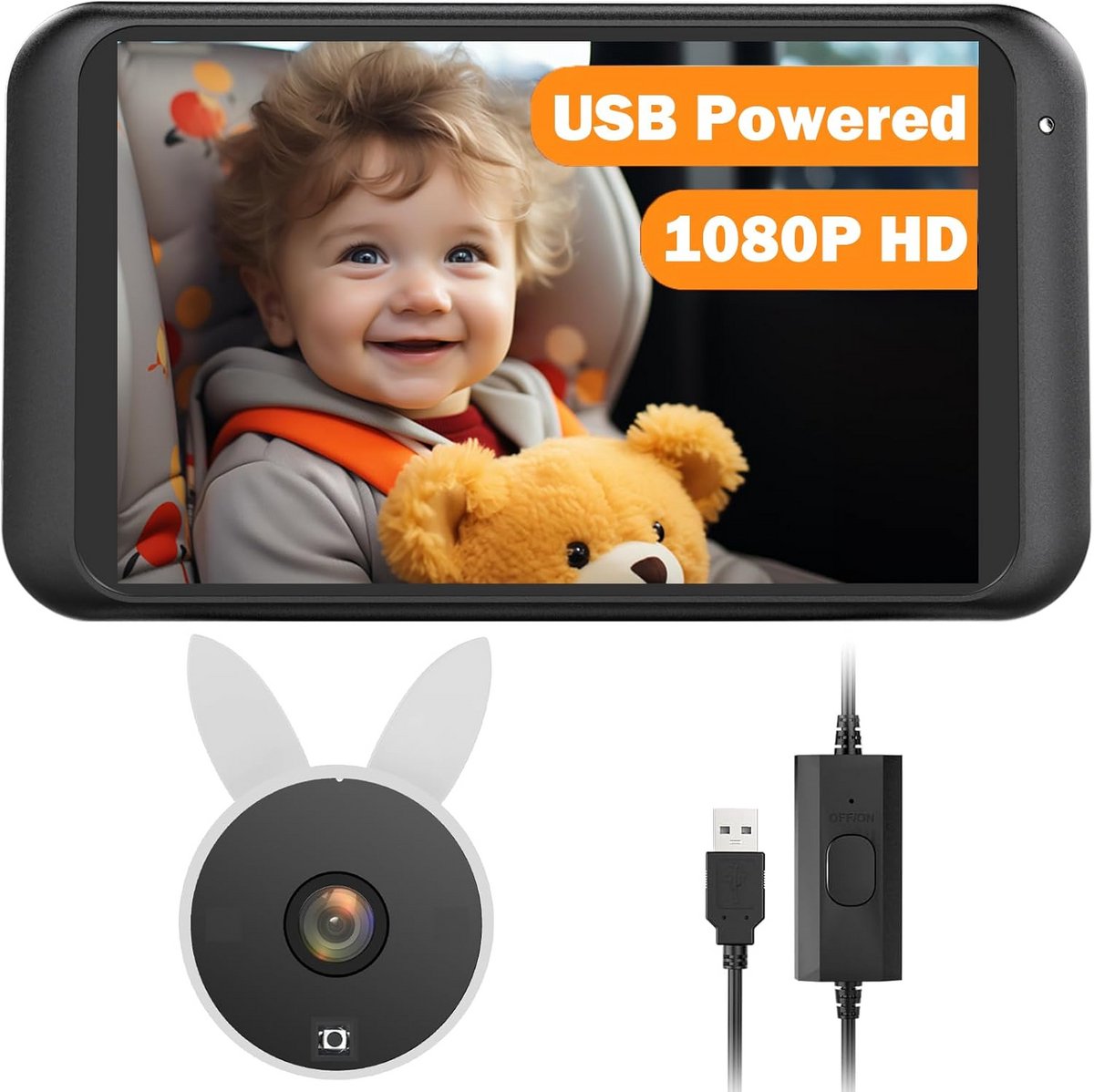 Baby Autocamera - Baby Monitor - Veilig Reizen - 1080P HD Nachtzicht - 4.5 Inch Scherm - Wit