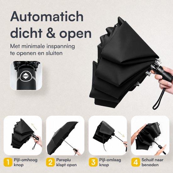 NovaQ Stormparaplu Opvouwbaar met Beschermhoes - Zwart - Grote Paraplu 110 CM - Automatisch Uitklapbaar - Windproof tot 100 KM P/U