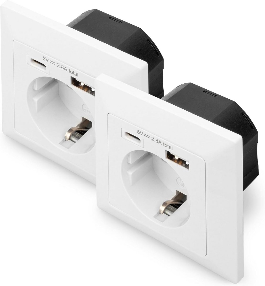 Inbouwstopcontact met USB - Wandcontactdoos Lader - Apparaten Opladen - Twee USB poorten - 2 stuks - Wit