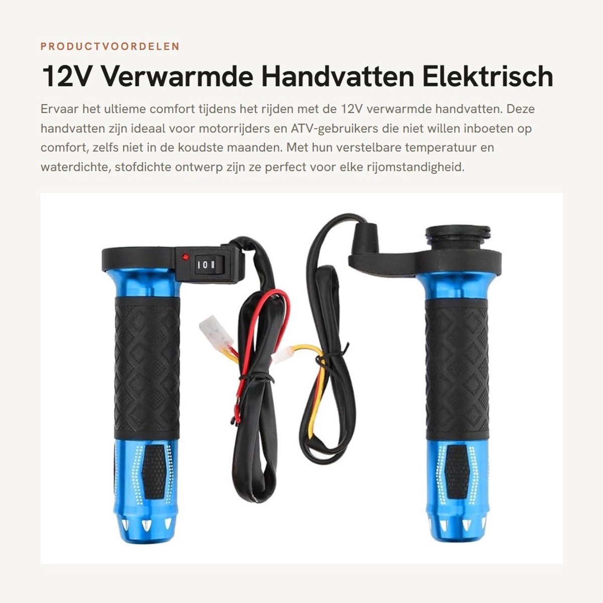 Dailygoods - 12V Verwarmde Handvatten - Elektrisch verwarmd - Waterdicht en stofdicht - Rood/blauw/goud - Voor motorfiets - Verstelbare tempera...