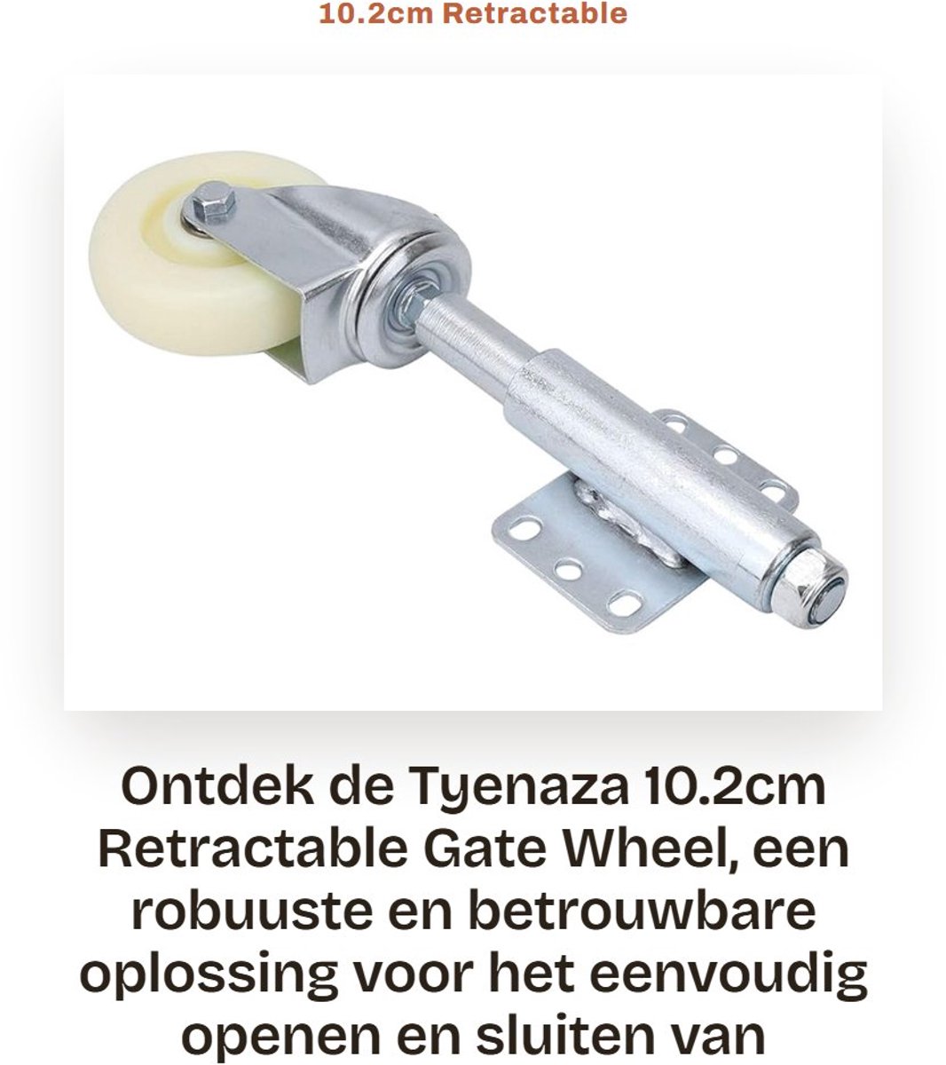 Dailygoods- Tuindeurwiel 10,2 cm - Laadvermogen 200 kg - Nylon/Metaal - Met Veer - Universele Beugel - 6 Bevestigingsgaten - Poortwiel