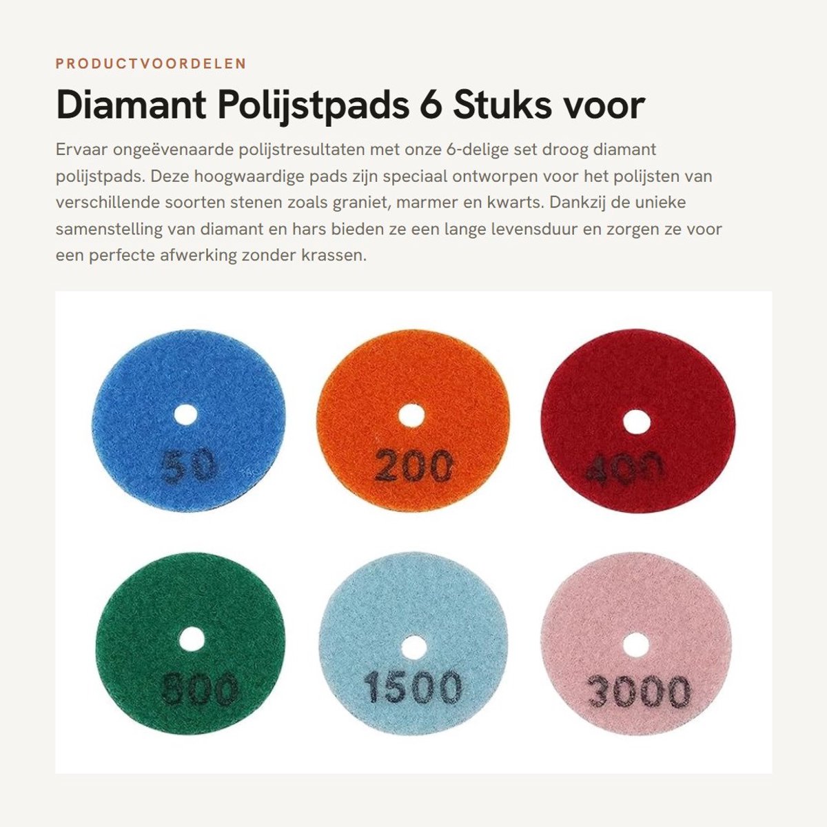 Dailygoods- Polijstpads 55mm - 6 Stuks - Droog Polijsten - Diamant/Resin - Geschikt