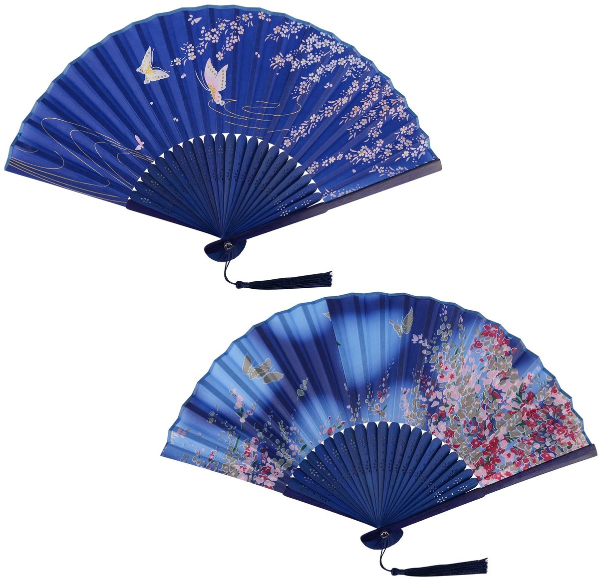 Dailygoods- Handfan Opvouwbaar - 2 Stuks - Zijde/Bamboe - Traditionele Chinese Stijl - Decoratie/Wedding Geschenken - Lichtgewicht 55g - Waaier