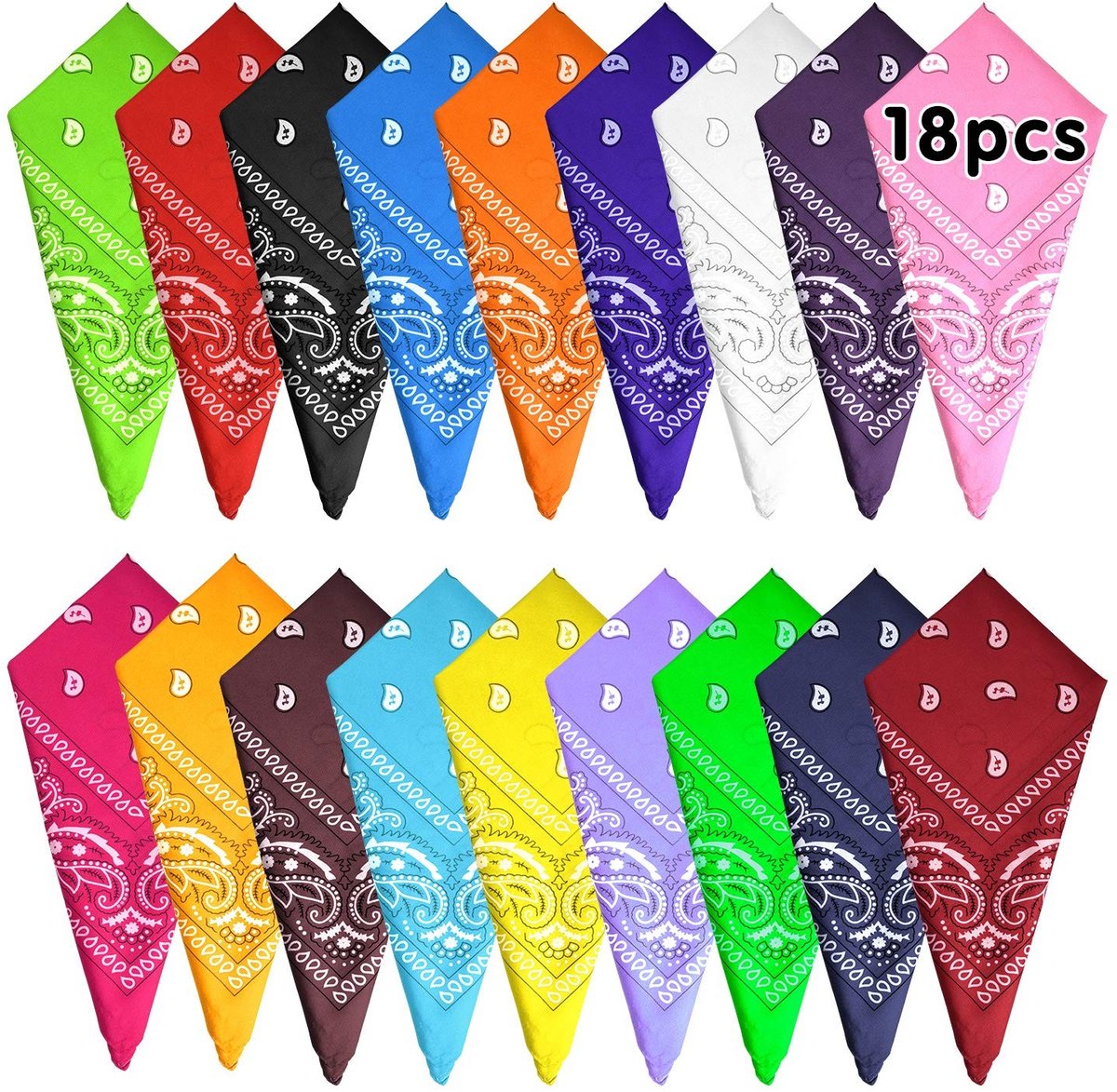 Dailygoods- Zakdoeken Katoenen - 18 Stuks - Paisley-effect - Bandana voor Heren/Dames - Geschikt voor Volwassenen/Kinderen - Hoogwaardig Polyester