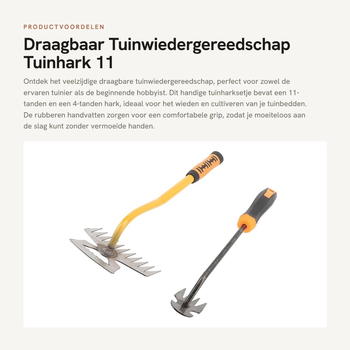 Dailygoods- Tuinhark 11 Tanden - Kleine Tuinhark 4 Tanden - Roestvrij Staal - Rubberen Handvat - Tuin Gereedschap - Stevige Graafmachine - Onkruidverwijderaar