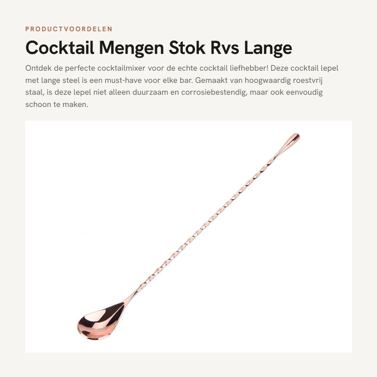 Dailygoods- Cocktail Lepel Hoogwaardig Roestvrij Staal - Lange Steel - Antislip Handvat - Menglepel - Barlepel - Essentiële Tool voor Barman - Mixlepel