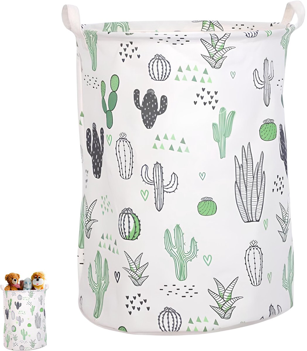 Dailygoods- Wasmand met deksel - Opvouwbare speelgoedmand - Waterdichte opbergmand - Kindermand met handgrepen - Cactuspatroon - Duurzaam en decoratief