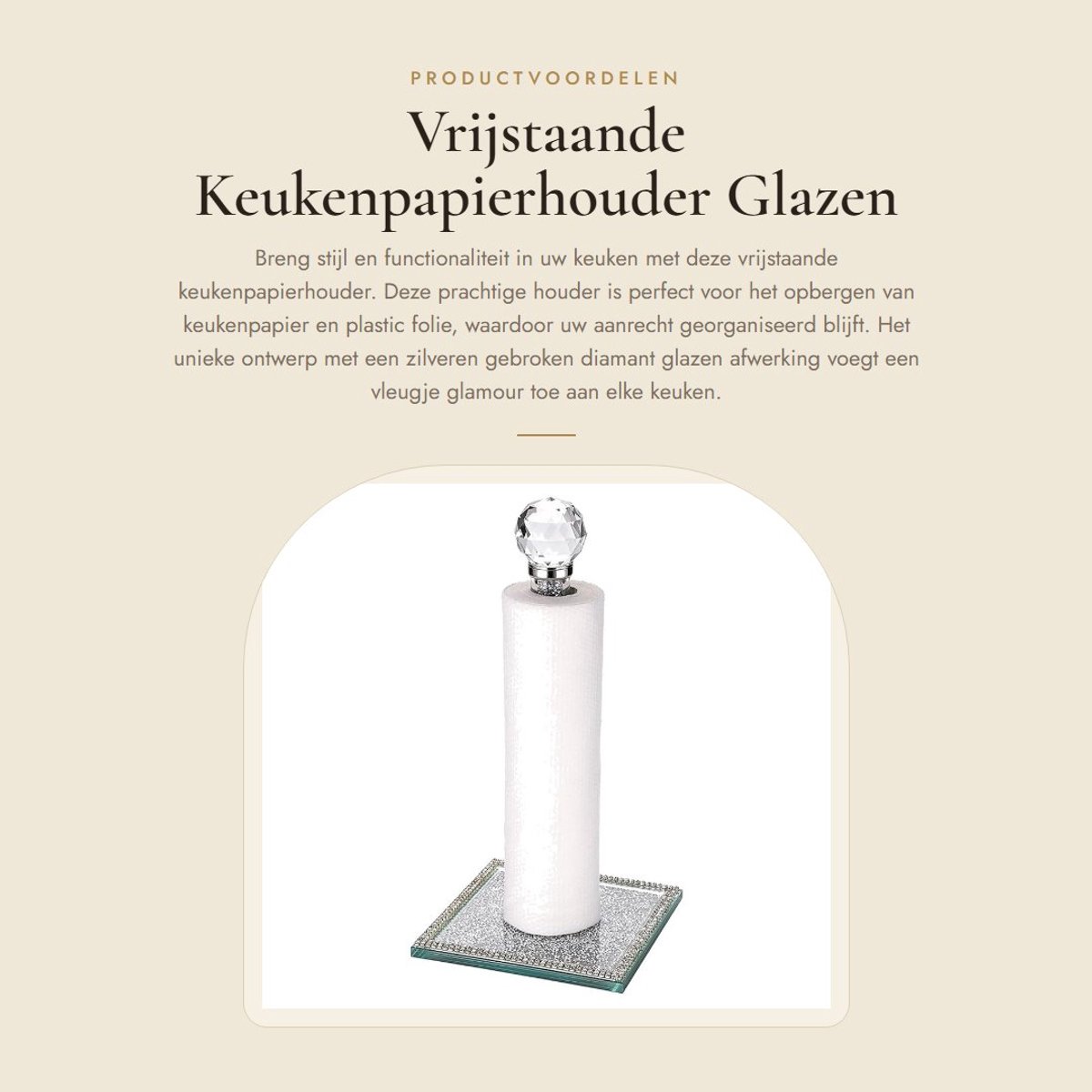 Dailygoods- Keukenpapierhouder - Vrijstaand - Hoogwaardig Glas - Zware Basis - Modern/Elegant - Uniek Ontwerp - Papierenhanddoekhouder