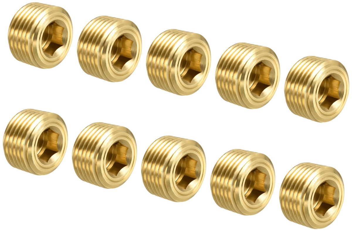 Dailygoods- Pijpplug Messing - 10 Stuks - Buitendraad 3/8" NPT - Zeskantkop - Corrosiebestendig - Voor HVAC/Sanitair - Buisplug