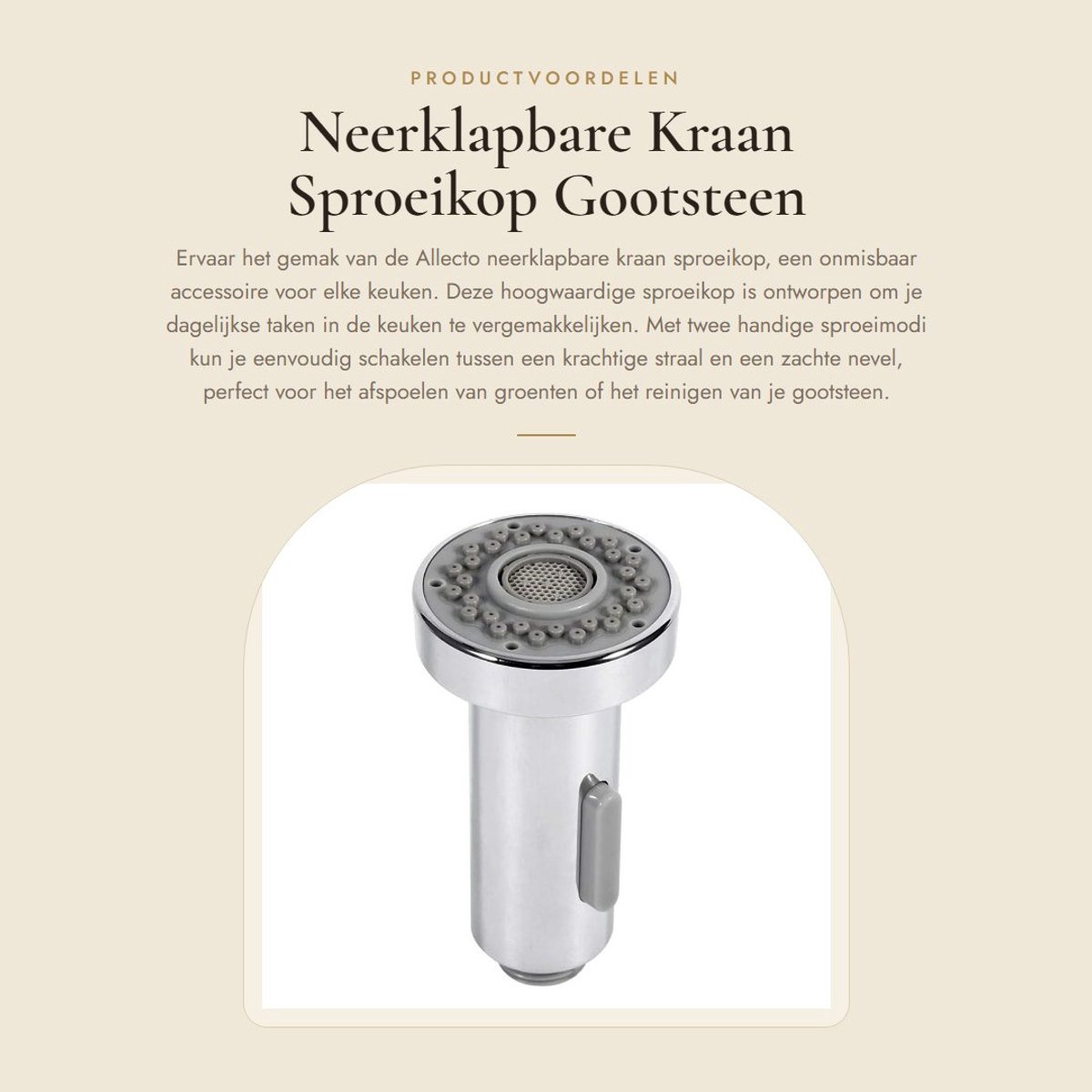 Dailygoods- Sproeikop Neerklapbaar - Gootsteen Sproeikop - 2 Modi Sproeier - Verchroomd - Hoogwaardige Kwaliteit - Veiligheid Gegarandeerd - Keukenkraan