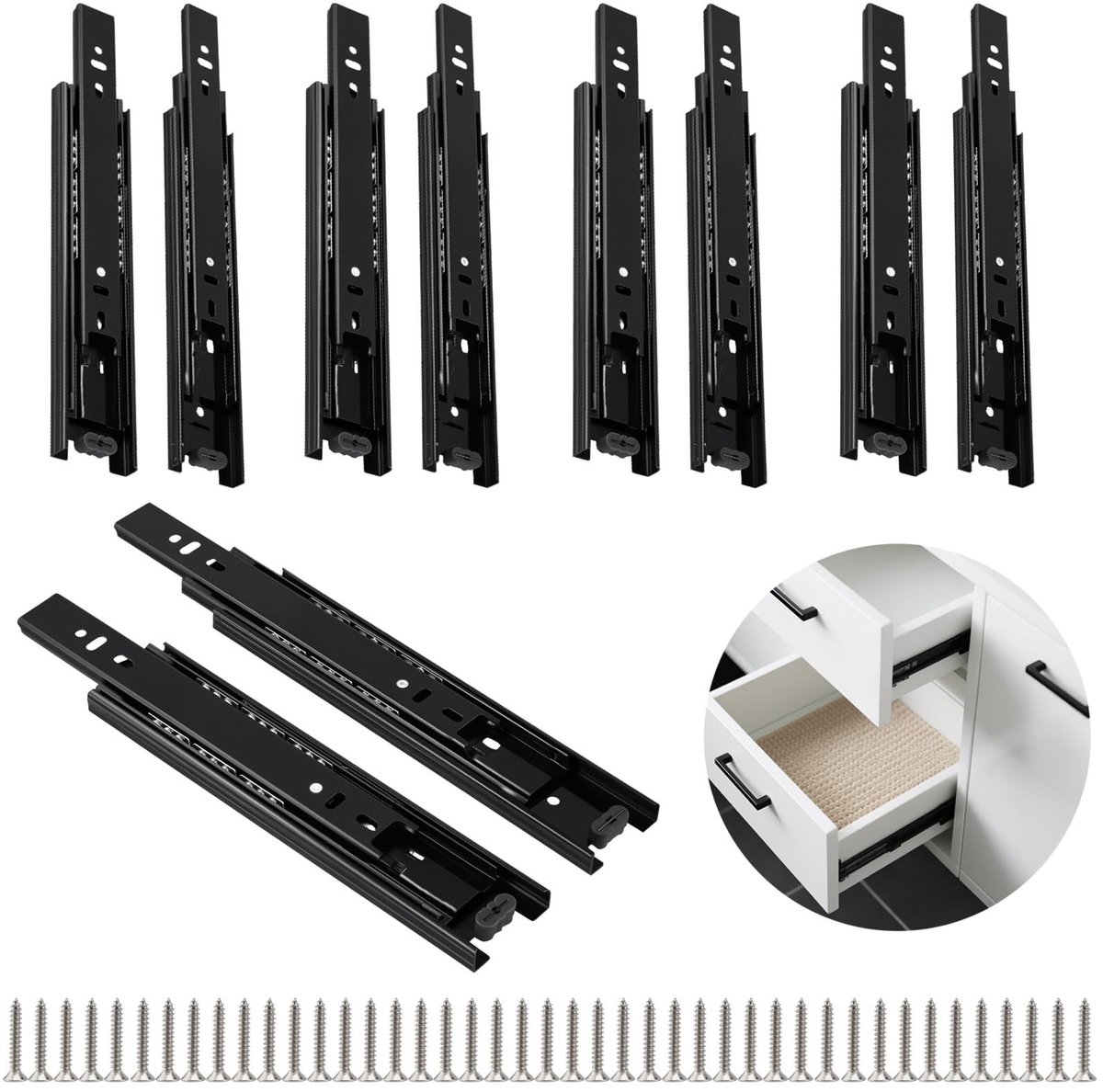 Dailygoods- Ladegeleiders 10 stuks - Volledig uittrekbaar - 20 cm - Bodemmontage - Koudgewalst staal - Robuust en duurzaam - Uittrekrails