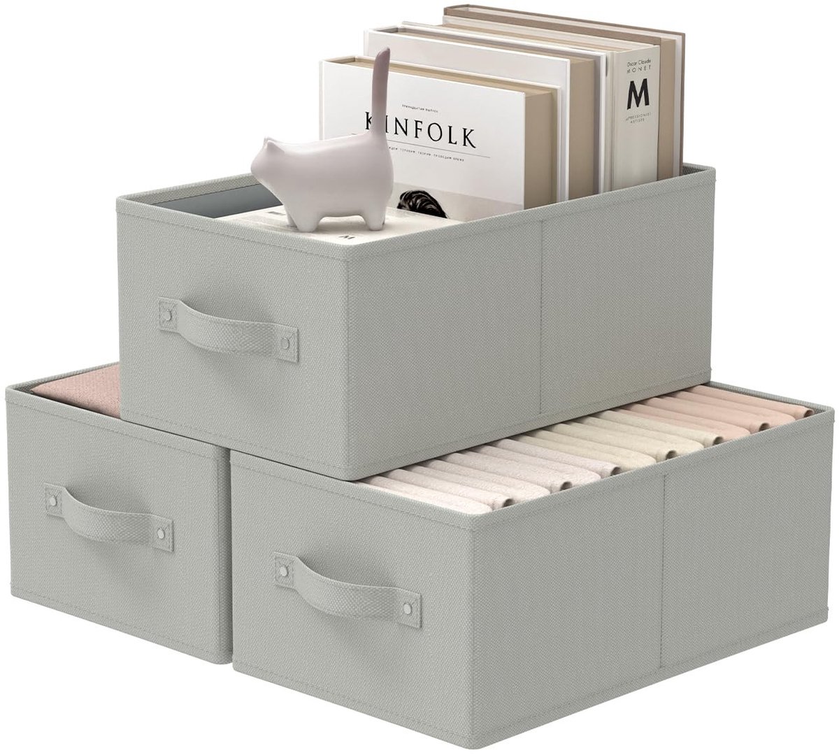 Dailygoods- Opbergdozen Set van 3 - Opbergmanden - Opbergkubussen - Vlies - 41 x 25 x 16,5 cm - Opvouwbaar - Duurzaam en robuust - Opbergmand
