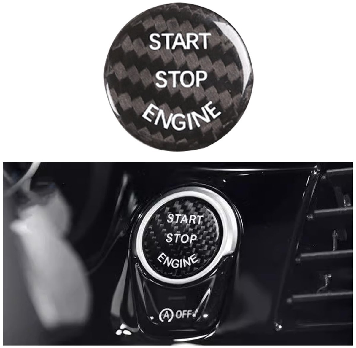 Dailygoods - Auto Startknop Cover - Decoratieve Sticker - Koolstofvezel Zwart - Aan/Uit Schakelknop - Beschermende Afdekking - Geschikt voor Drukknop...