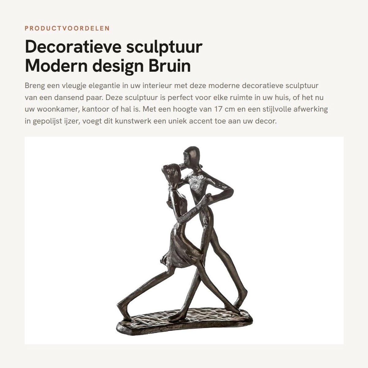 Dailygoods- Sculptuur moderne decoratieve figuur - Dansend paar - IJzer - Hoogte 17 cm - Breedte 13 cm - Diepte 8 cm