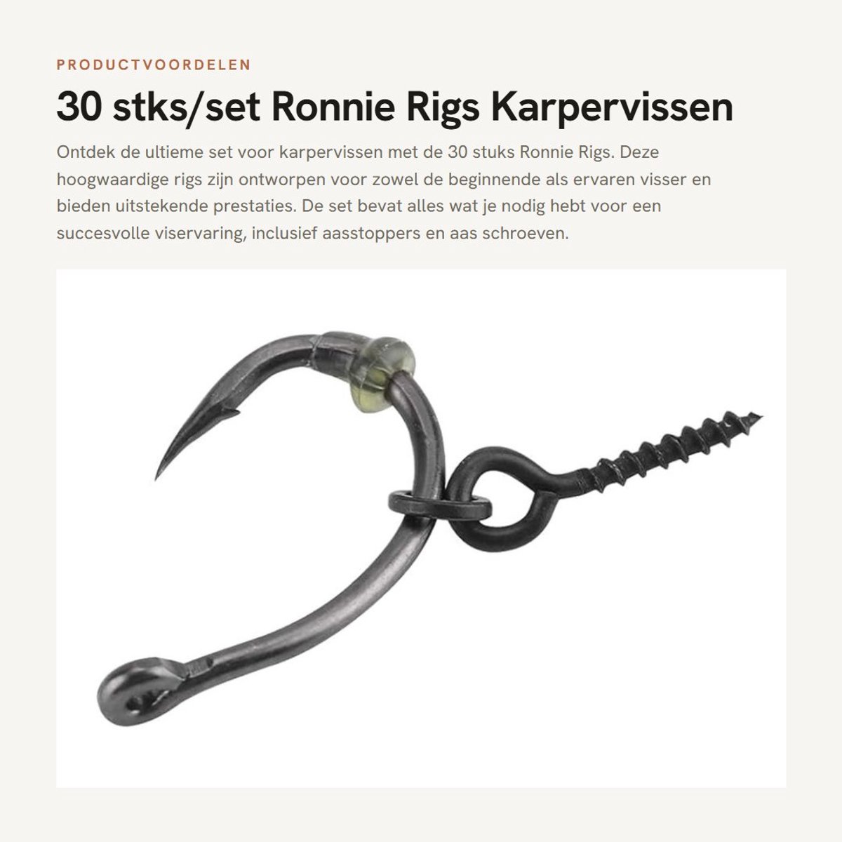 Dailygoods- Ronnie Rigs 30 Stuks - Karpervissen - Aas Stoppers - Aas Schroeven - Terminal Tackle - Eenvoudig te gebruiken - Karperhaak