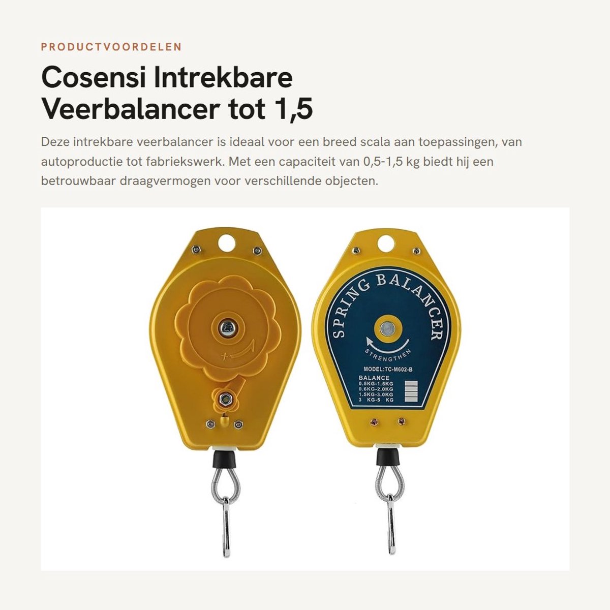 Dailygoods - Intrekbare Veerbalancer tot 1,5 kg, Eenvoudig te Installeren