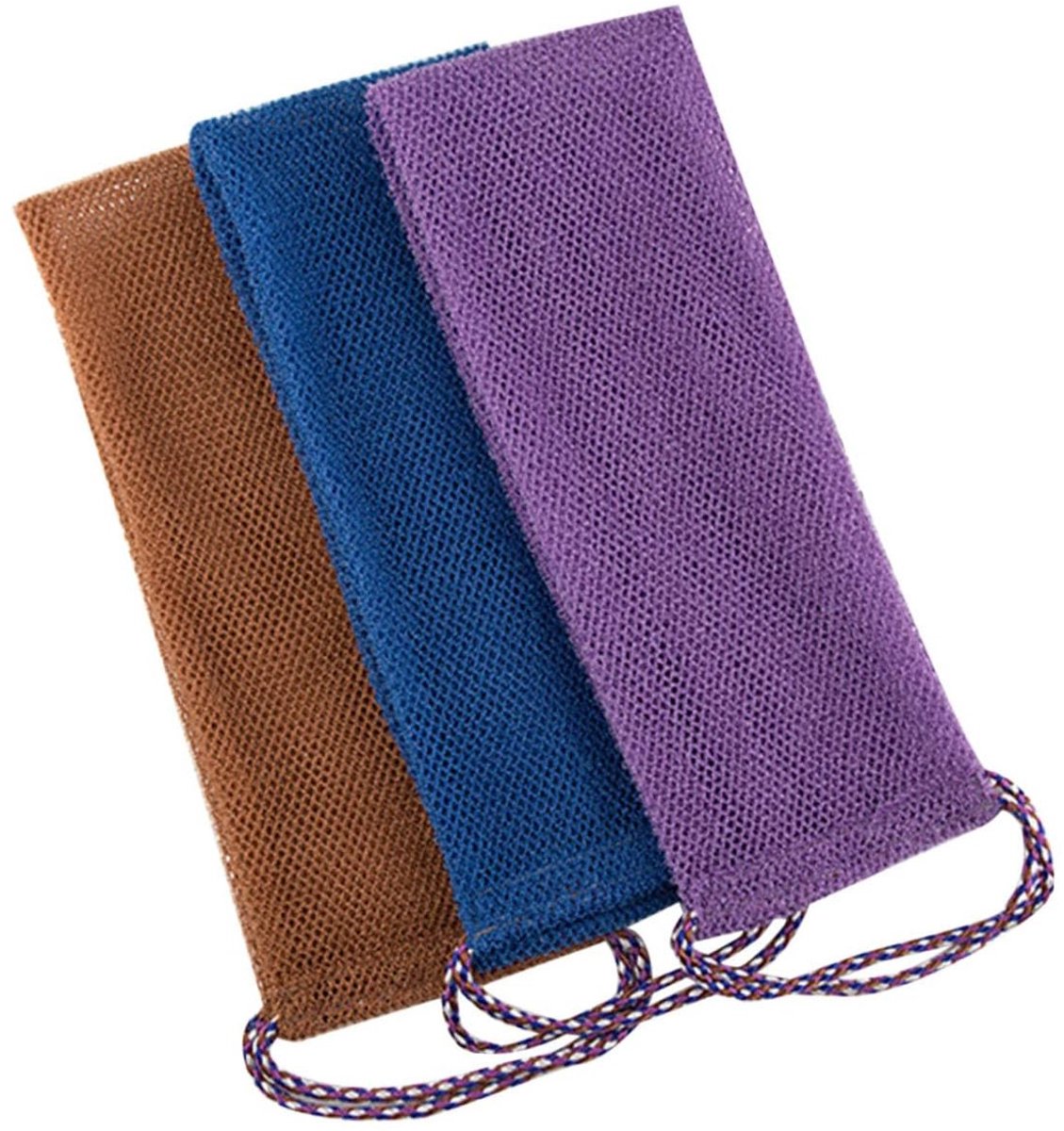 Dailygoods- Netspons Set van 3 - Exfoliërende Bad- en Lichaamscrub - Rugrubber met Handtouwen - Duurzaam Nylon - Sneldrogend en Hygiënisch - Douchespons