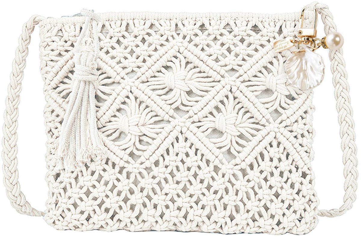 Dailygoods- Crossbody Bag - Handgemaakt - Woven Tas - Strandtas - Schoudertas - 25 x 19 cm - Inclusief Schelpaccessoires