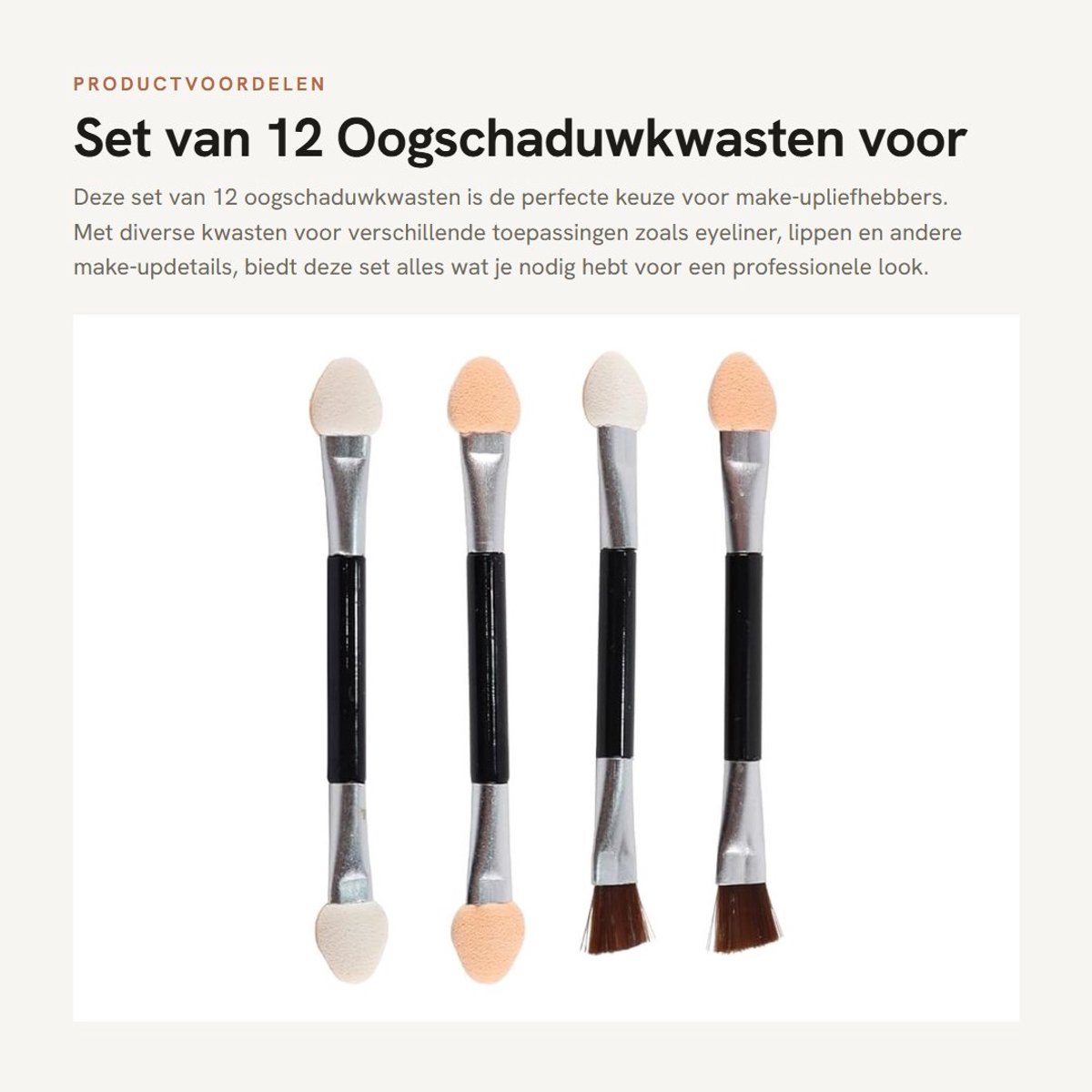 Dailygoods- Oogschaduwkwast Set van 12 - Dubbelzijdige Kwasten - Geschikt voor Eyeliner/Wimpers - Make-up Details - Zacht Sponsmateriaal - 7,8 x 1 cm - Make-upkwasten
