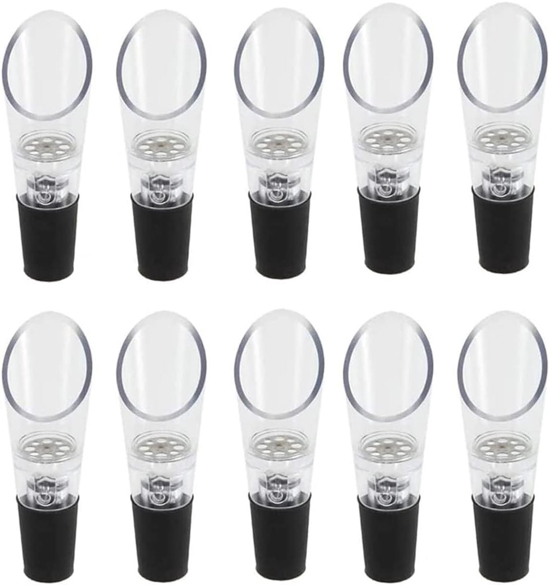 Dailygoods- Wijnschenktuit met Ventilatiesysteem - Kunststof - Druppelvrij - Roestvrij Staal - 10 Stuks - Ideaal Cadeau - Wijnbeluchter