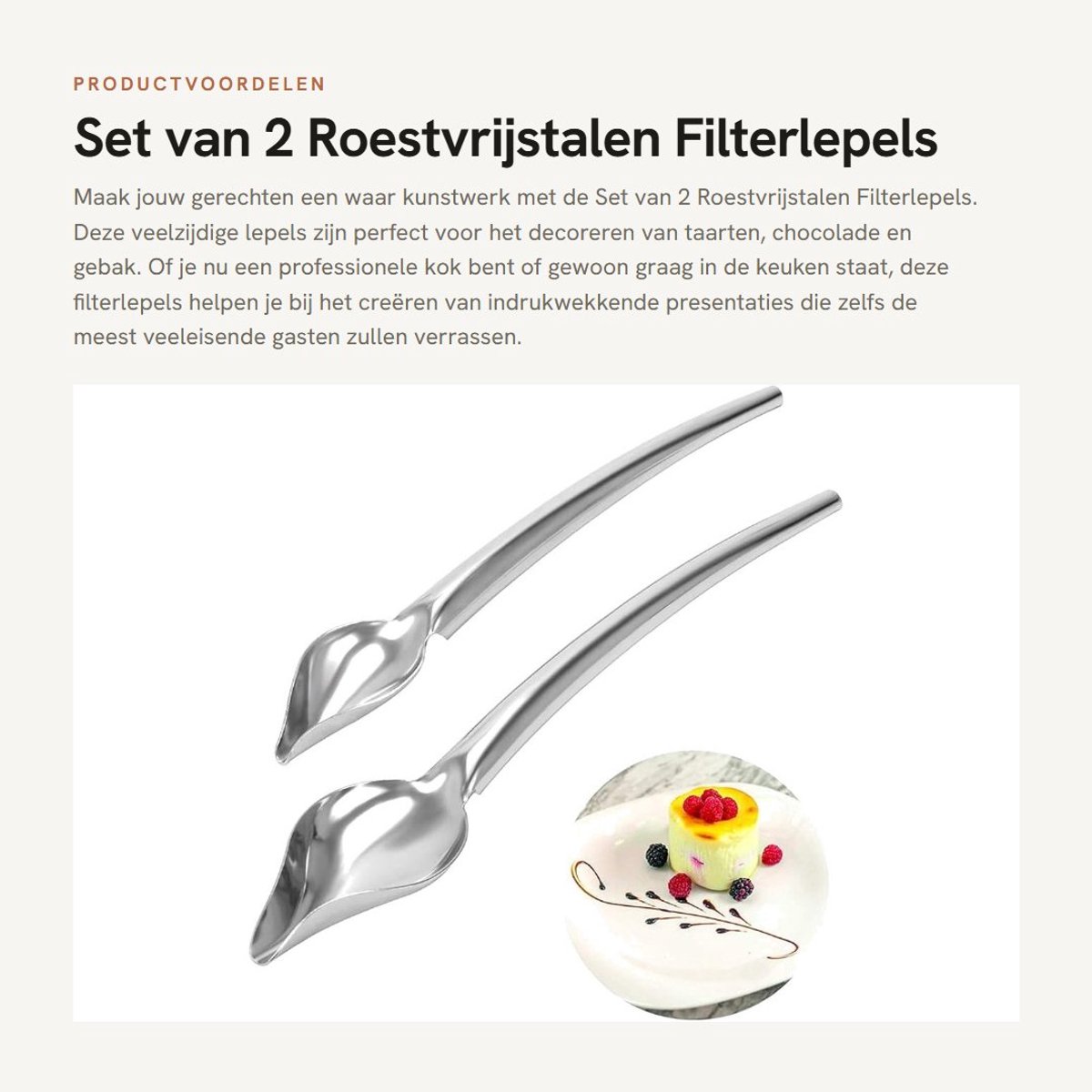 Dailygoods- Filterlepel Set van 2 - Roestvrij Staal - Decorlepel - Taart Decoreren - Keukenhulpen - Veilig en Niet Giftig - Decoratieve Lepel