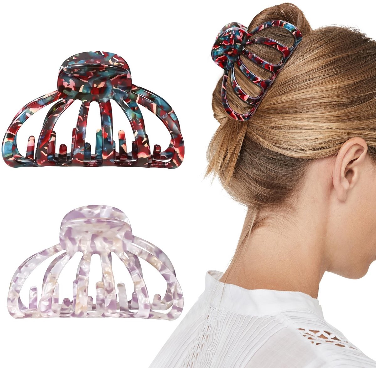 Dailygoods- Haarclips 2-pack - Grote Haarclips - Antislip Haarklemmen - Schildpadtextuur - Duurzaam Acetaat - Comfortabele Houdkracht - Haarklauwen