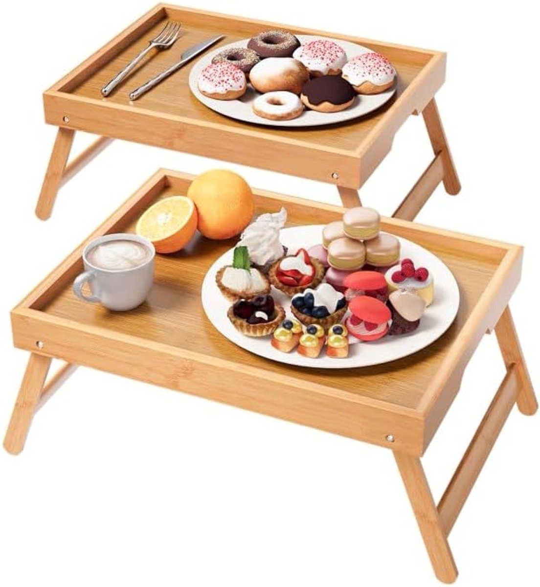 Sounix Bedtafel - 2stuks - 40x30Laptoptafel - Inklapbaar – ontbijtblad voor in bed – laptopblad voor op de bank – Natuurlijke kleur