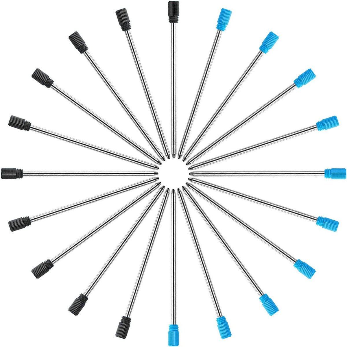 Dailygoods- Balpenvulling 20 Stuks - Zwart/Blauw - 1 mm Punt - Waterafstotend - Sneldrogende Inkt - Fluwelen Opbergtas - Inktpatronen