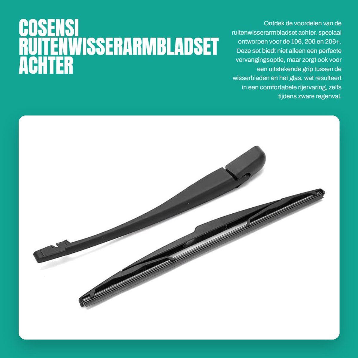Dailygoods- Ruitenwisserarmbladset Achter - Compatibel met 106/206/206+ - Grafietgecoat Blad - Hoge Treksterkte - Geruisloze Werking - Goede Pasvorm - Ruitenwisser