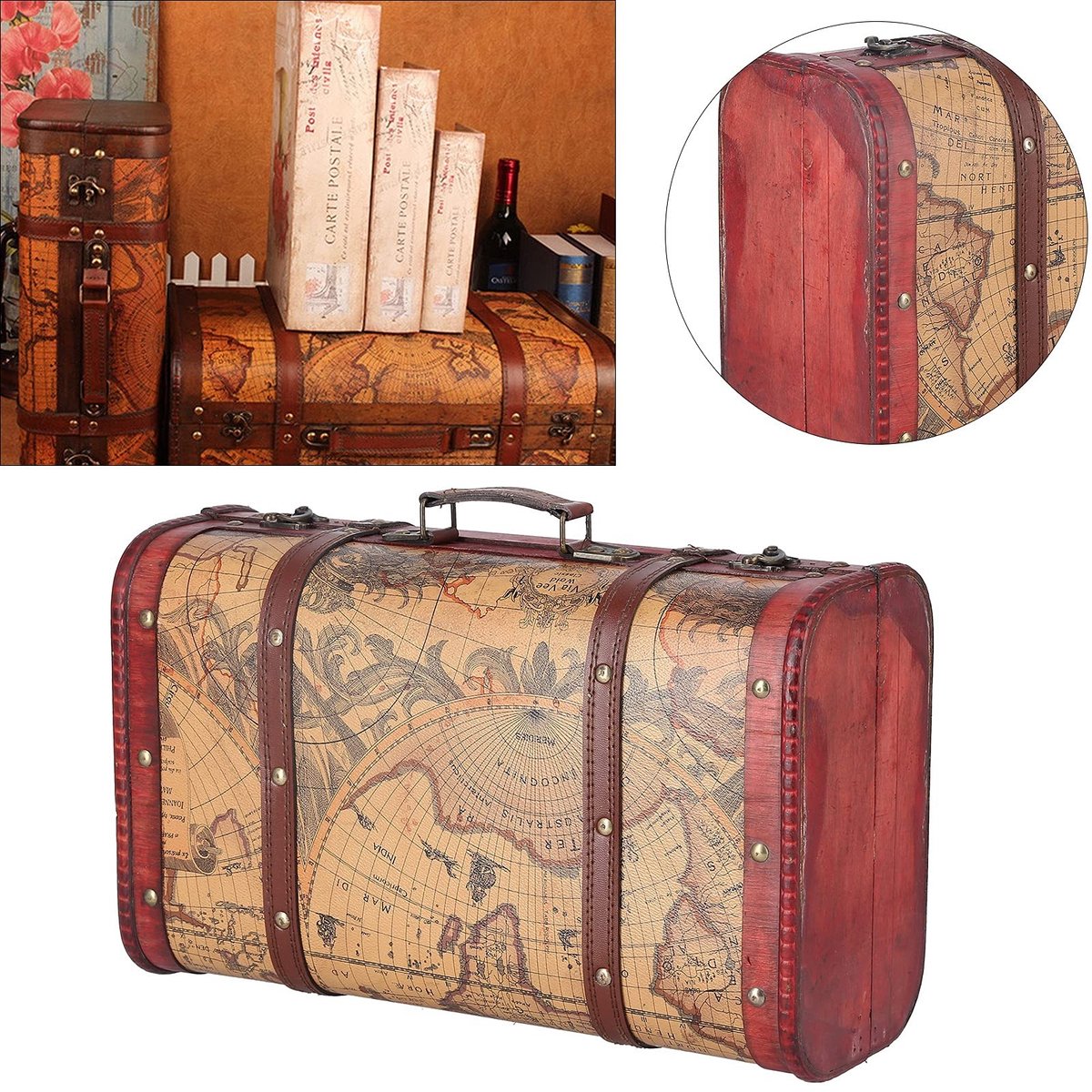 Dailygoods- Sieradenopbergdoos Vintage Stijl - Opbergdoos - Houten Koffer - Decoratie - Organizer - Productgrootte 37,5 x 23 x 13,5 cm