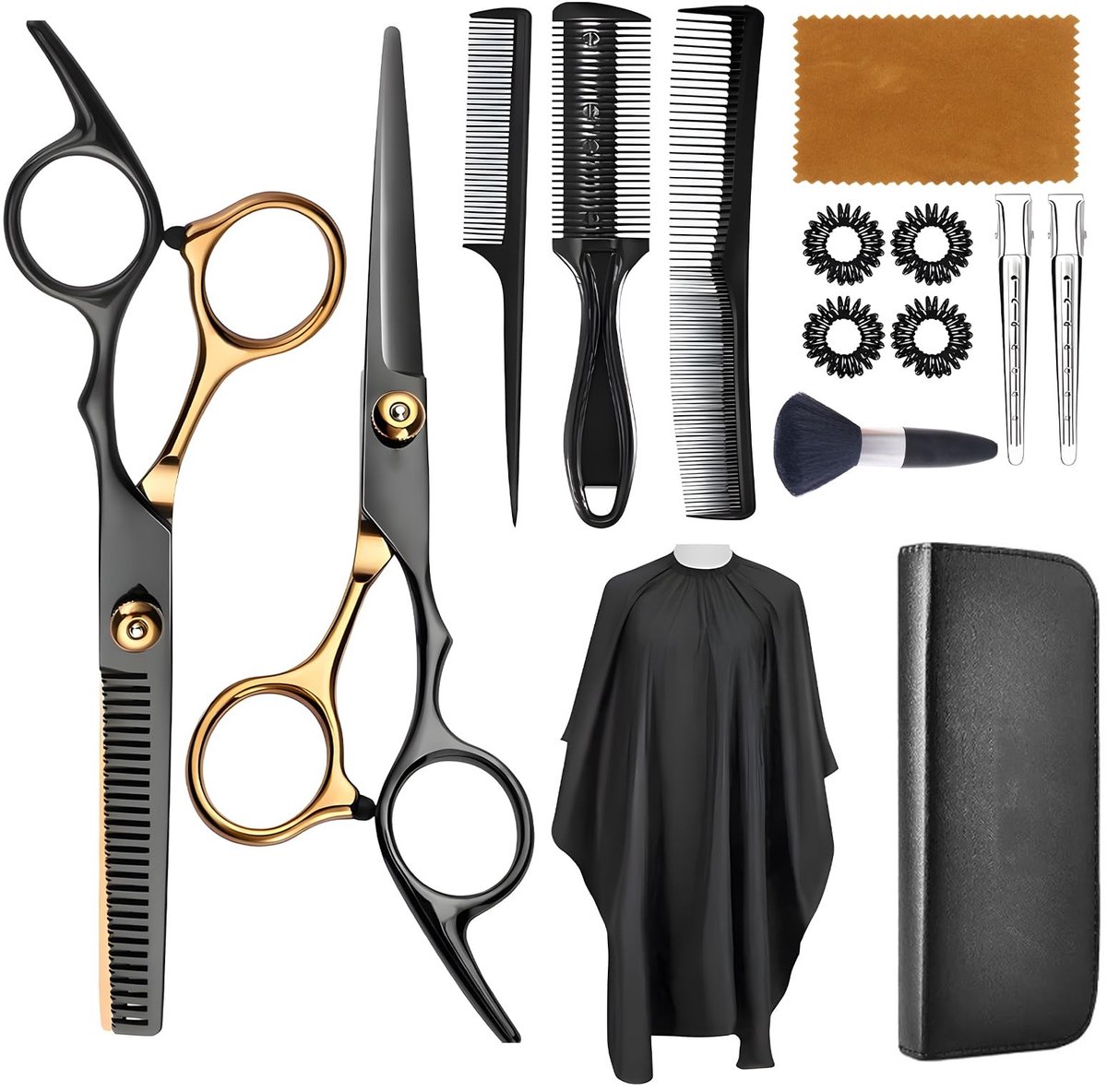 Dailygoods- Haarschaarset 15 Stuks - Kappersschaar 17 cm - Hoge Kwaliteit 440C Roestvrij Staal - Kappersset - Voor Dames/Heren/Kinderen - Professionele Snijprecisie