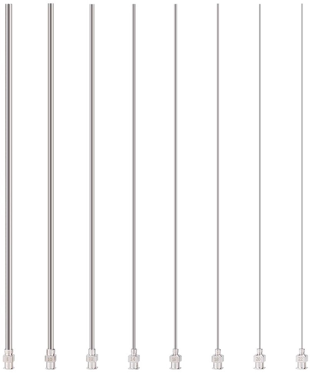 Dailygoods- Doseernaald 8 Stuks - Roestvrij Staal - Luer-Lock - Precisie Toepassingen - Stompe Punt - Totale Lengte 212,5 mm - Spuitnaald