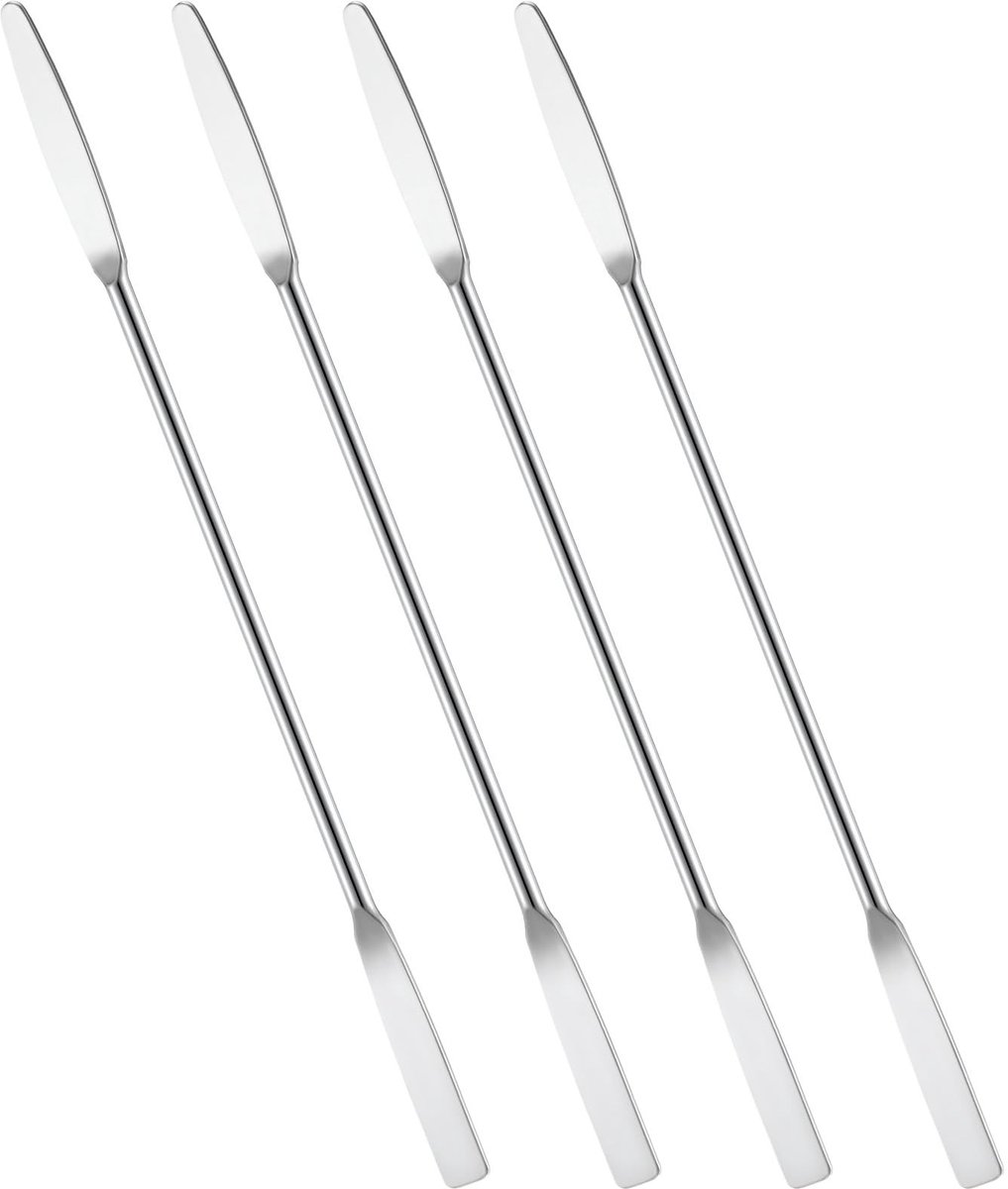 Dailygoods- Laboratoriumspatel 15 cm - Roestvrij Staal - Set van 4 - Dubbele Uiteinden - Ideaal voor Cosmetica en Keuken - Nauwkeurig Werken - Spatel