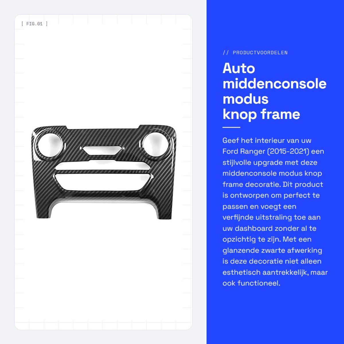 Dailygoods- Middenconsole Decoratie - Modus Knop Frame - Compatibel met Ranger 2015-2021 - Eenvoudig te Installeren - Glanzende Zwarte Afwerking - ABS Materiaal - Dashboardtrim