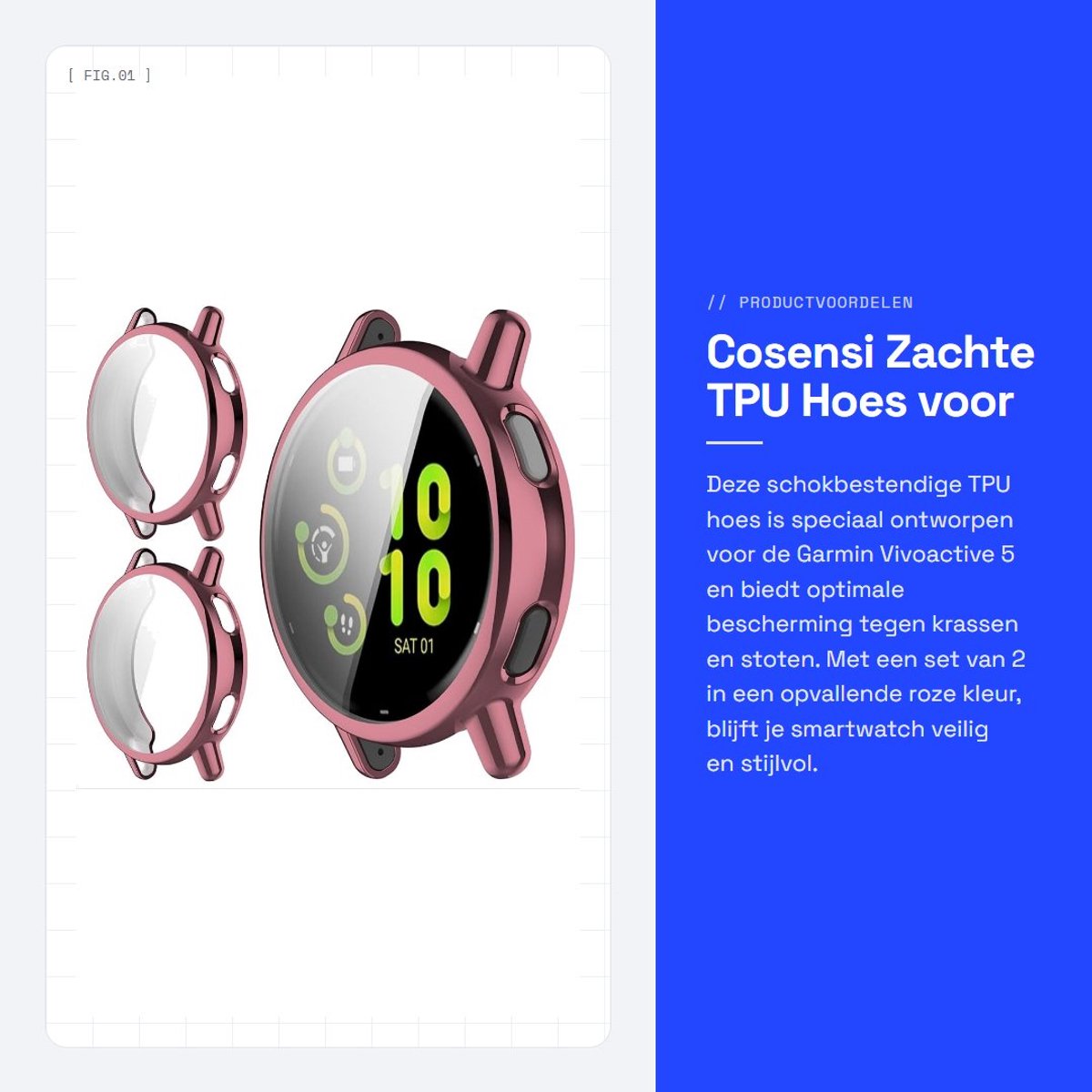 Dailygoods - Zachte TPU Hoes voor Garmin Vivoactive 5 - 2 Stuks Roze