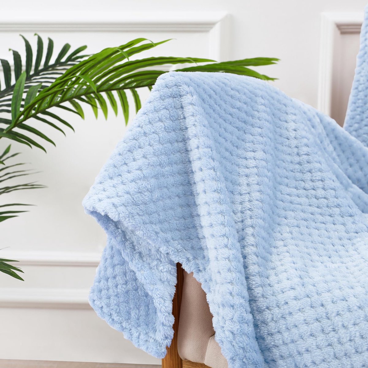 Dailygoods - Knuffeldeken - Wafelpatroon - Superzacht en warm - Blauw - Woondeken - Aangename deken voor bank en bed - Geschikt voor kamperen