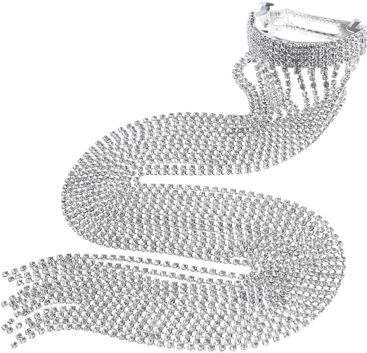 Dailygoods- Haarspeld Glanzend Strass - Lange Ketting Haarclip - Mode Haaraccessoires - Zilver - Lichtgewicht 39 cm - Kwastje 37 cm