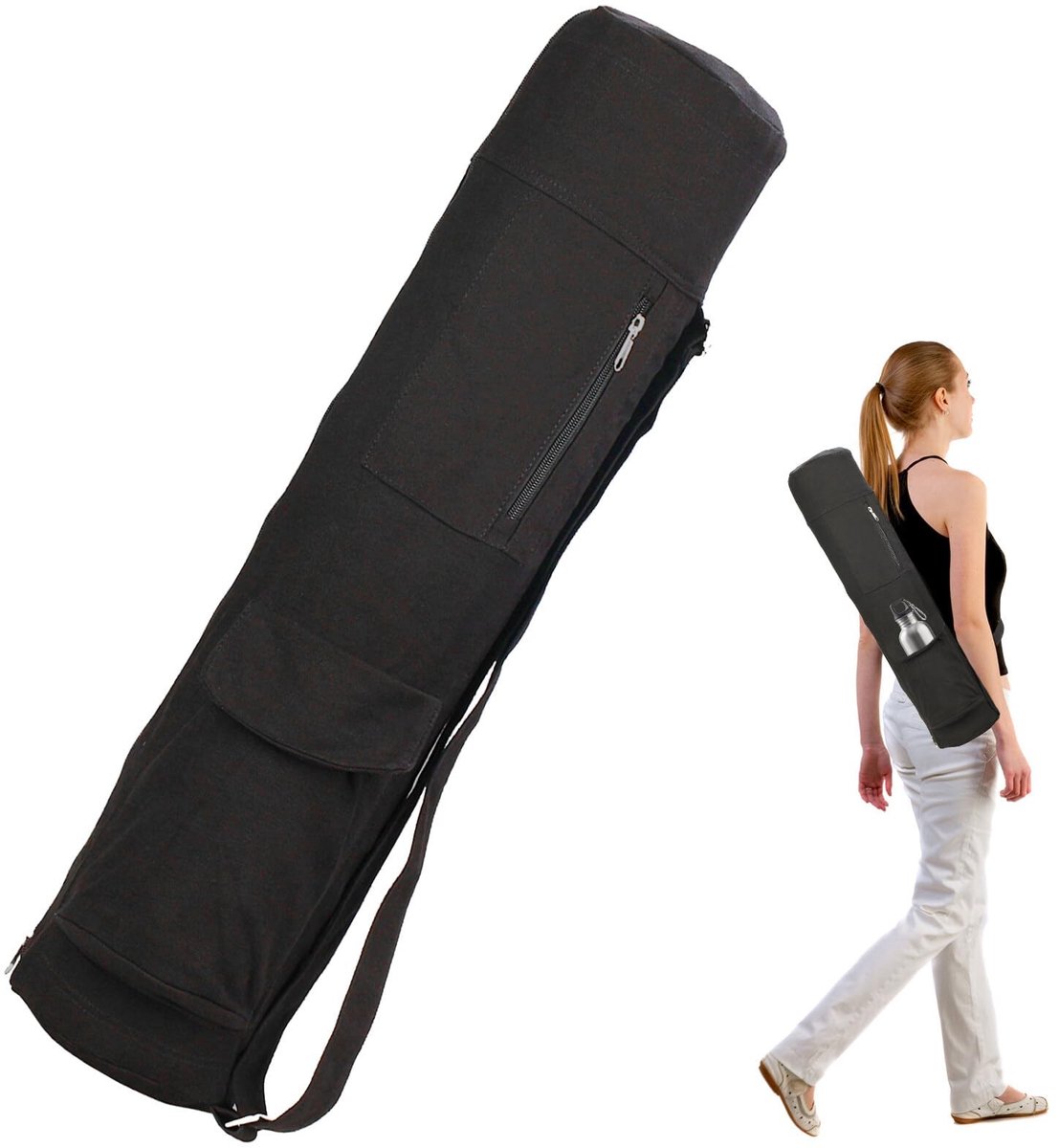 Dailygoods- Sporttas Dames 69 x 16 x 16 cm - Yogatas - Verstelbare Schouderriem - Flessenzak - Wasmachinebestendig - Duurzaam Katoen-Linnen - Yogatassen
